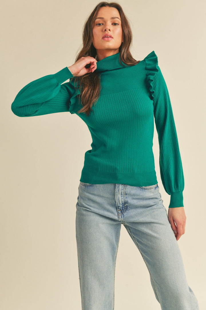 Marcy Ruffled Turtleneck Sweater - The Color Collab
